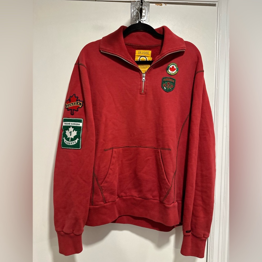Blend Red Sz:XL patched 1/4 zip embroidered Canada parks Rangers Pullover Fleece